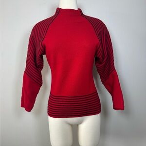 SPANNER Red Wool Sweater with Black Striped Detailing Small